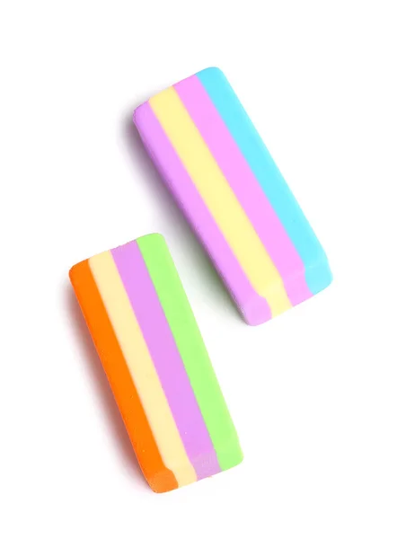 Colorful Erasers White Background — Stock Photo, Image