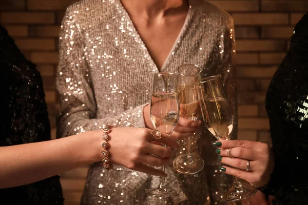 Young Women Glasses Champagne Closeup — Stock Photo, Image