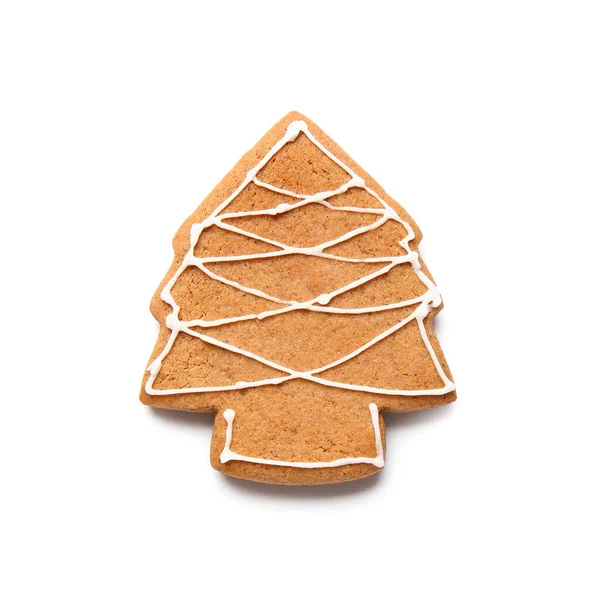 Biscoito Gengibre Saboroso Forma Árvore Natal Fundo Branco — Fotografia de Stock