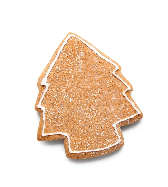 Tasty Gingerbread Cookie Shape Christmas Tree White Background — Stock Photo, Image