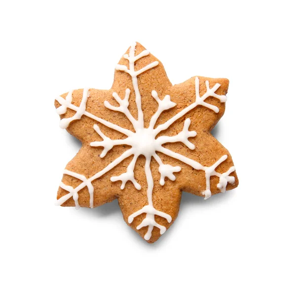 Tasty Gingerbread Cookie Shape Snowflake White Background — Stock Photo, Image