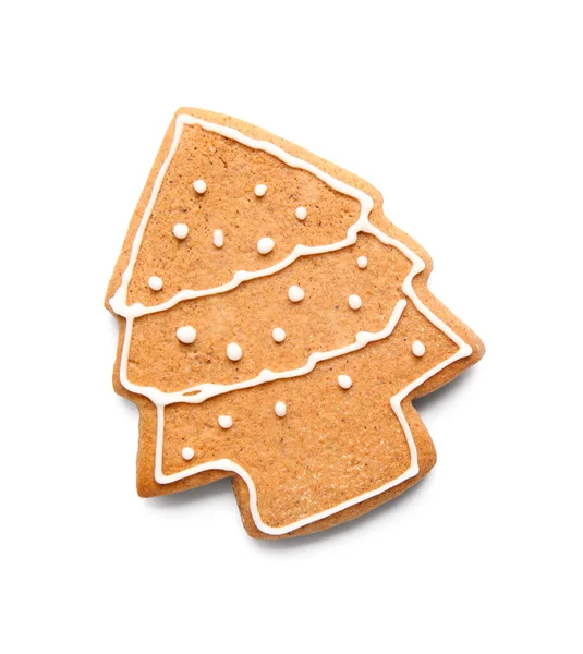 Tasty Gingerbread Cookie Shape Christmas Tree Isolated White Background — Stock Photo, Image
