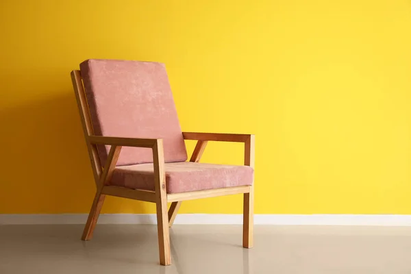 Pink Wooden Armchair Color Wall — Stock Photo, Image