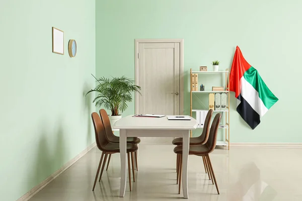 Modern Office Uae Flag Prepared Business Meeting — Stock Photo, Image