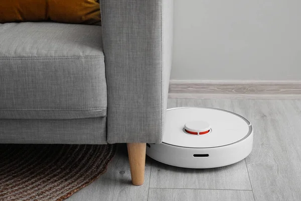 Modern Robot Vacuum Cleaner Sofa Room — Stock Photo, Image