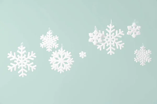Diferentes Hermosos Copos Nieve Navidad Sobre Fondo Verde — Foto de Stock