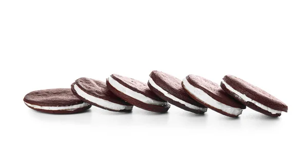 Tasty Chocolate Cookies Cream White Background — Stock Photo, Image