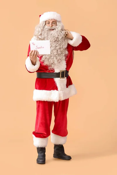 Santa Claus Bag Letter Beige Background — Stock Photo, Image
