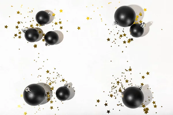 Black Christmas Balls Confetti Light Background — Stock Photo, Image