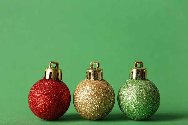 Different Christmas Balls Green Background — Stock Photo, Image