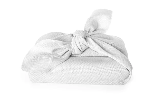 Gift Box Wrapped Fabric Isolated White Background — Stock Photo, Image