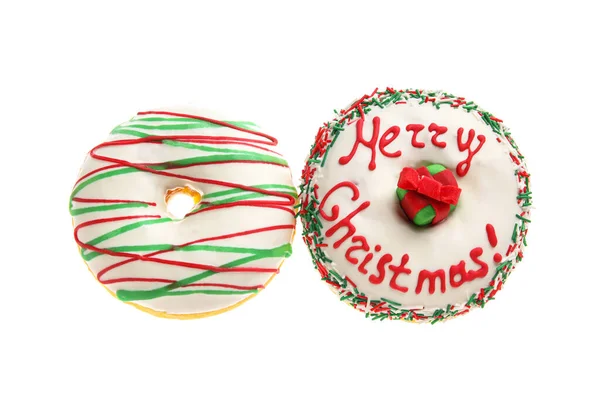 おいしいクリスマスは白い背景にドーナツ — ストック写真