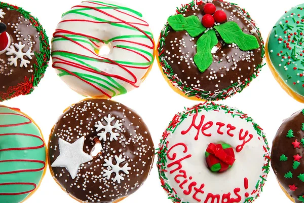 Tasty Christmas Donuts White Background — Stock Photo, Image