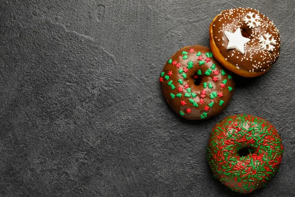 Tasty Christmas Donuts Dark Background — Stock Photo, Image