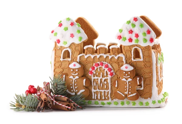 Beautiful Gingerbread House Christmas Decor Isolated White Background — Stock Photo, Image