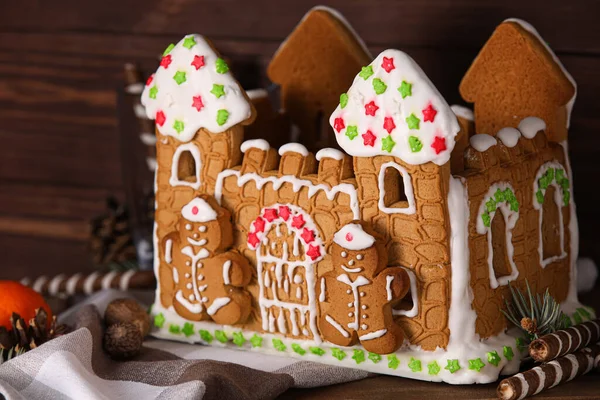 Gingerbread House Wooden Background — Stock Photo, Image