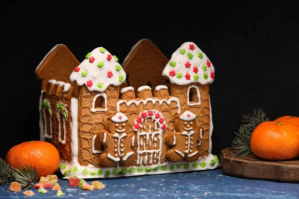 Gingerbread House Tangerines Table — Stock Photo, Image
