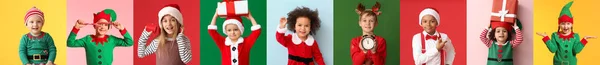 Ομάδα Χαριτωμένα Παιδιά Γιορτάζει Χριστούγεννα Στο Φόντο Χρώμα — Φωτογραφία Αρχείου