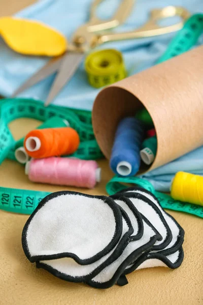 Handmade Cotton Pads Beige Background Closeup — Stock Photo, Image