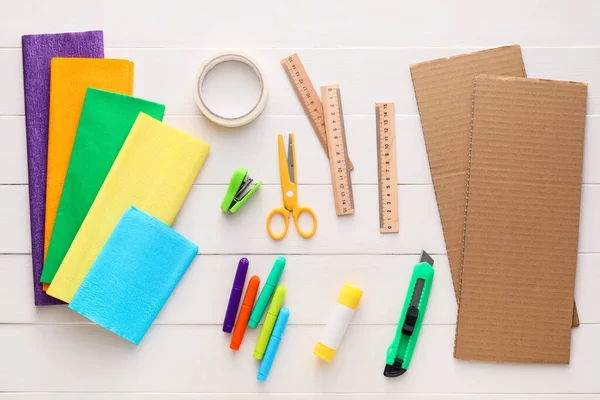 Materials Making Mexican Pinata White Wooden Background — Stock Photo, Image