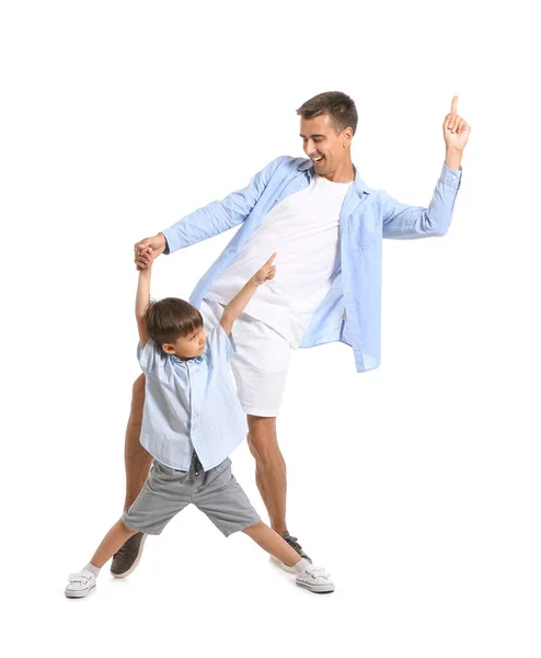 Dancing Man His Little Son White Background — Stock Photo, Image