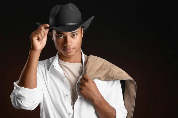 Handsome Stylish African American Guy Dark Background — Stock Photo, Image