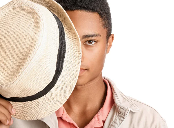 Handsome Stylish African American Guy Hat White Background — Stock Photo, Image
