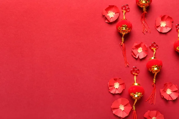 Tradycyjne Chińskie Latarnie Papierowymi Kwiatami Jako Tło — Zdjęcie stockowe