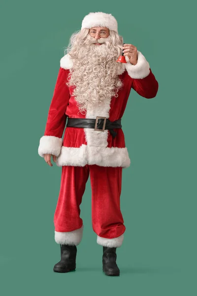 Weihnachtsmann Mit Weihnachtsglocke Auf Grünem Hintergrund — Stockfoto