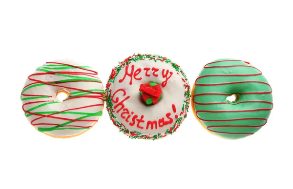 Tasty Christmas Donuts White Background — Stock Photo, Image