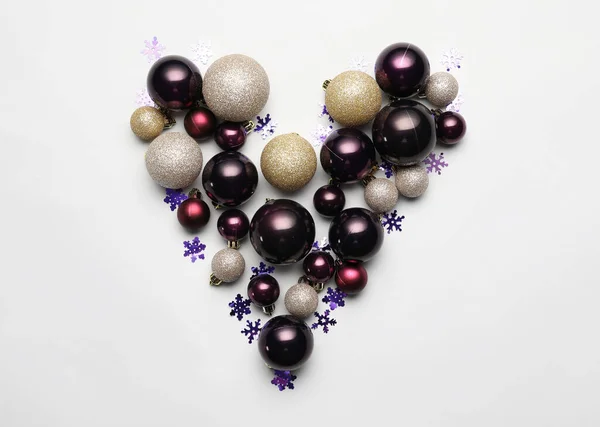 Heart Made Beautiful Christmas Balls White Background — Stock Photo, Image
