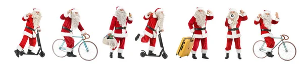 Collage Van Santa Claus Met Kerstbel Witte Achtergrond — Stockfoto