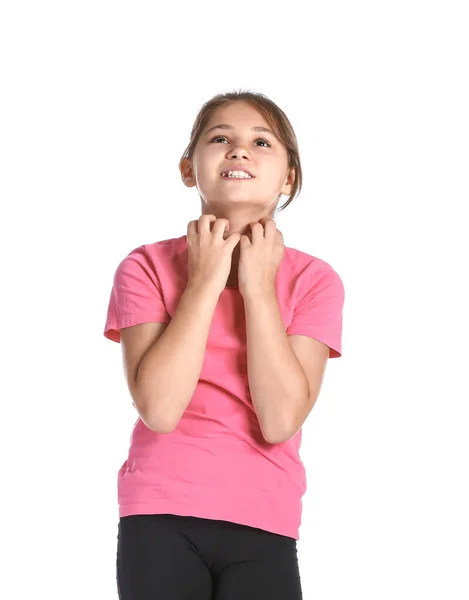 Little Girl Scratching Herself White Background — Stock Photo, Image