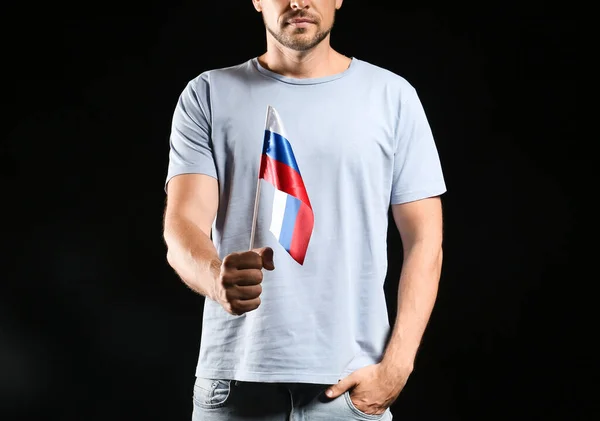 Handsome Man Flag Russia Dark Background — Stock Photo, Image