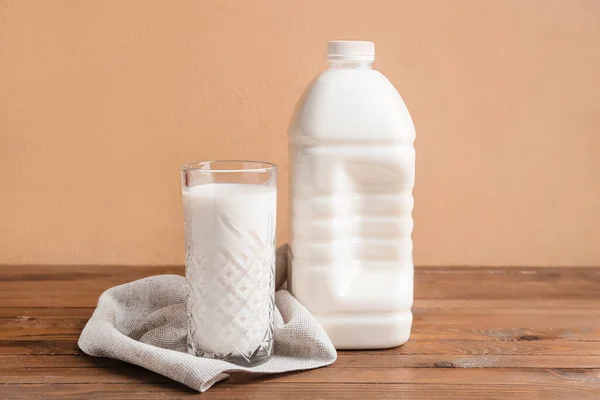 Gallon Bottle Glass Milk Wooden Table — Stock Photo, Image