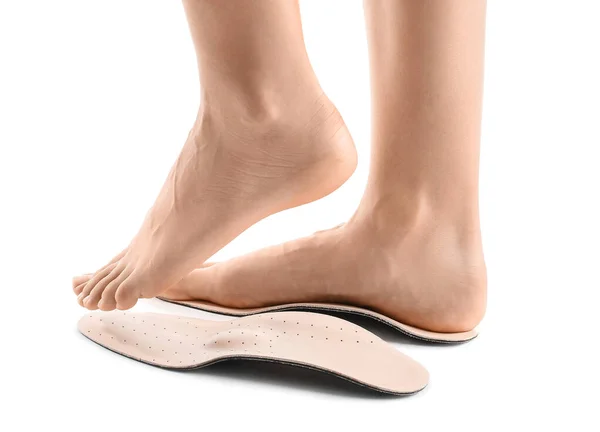 Female Feet Orthopedic Insoles White Background — Stock Photo, Image