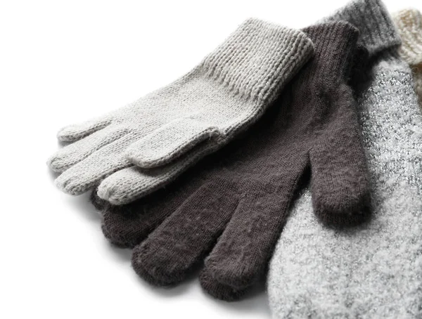 Warm Gloves Mittens White Background Closeup — 图库照片