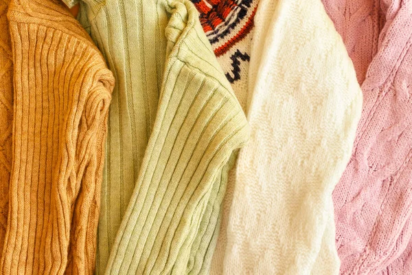 Closeup View Different Stylish Sweaters — Stock Photo, Image