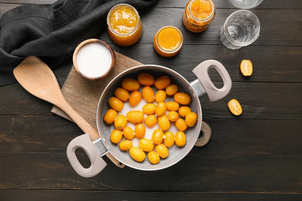 Preparing Tasty Kumquat Jam Table — Stock Photo, Image