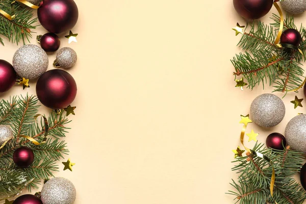 Beautiful Christmas Composition Decor Yellow Background — Stock Photo, Image
