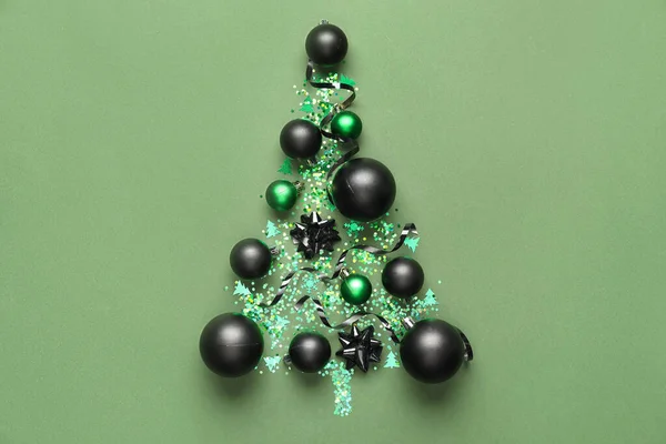 Όμορφο Χριστουγεννιάτικο Δέντρο Από Διακόσμηση Πράσινο Φόντο — Φωτογραφία Αρχείου
