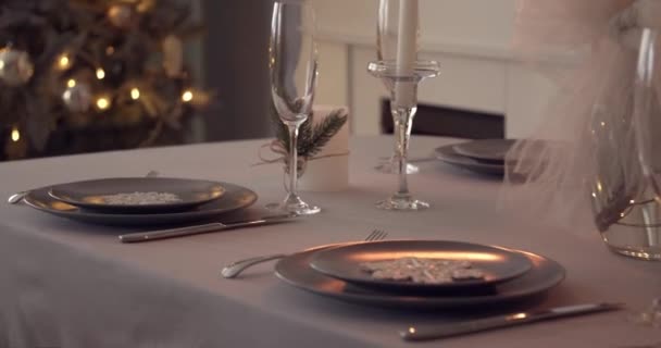 Cenário Mesa Bonita Para Jantar Natal Close — Vídeo de Stock