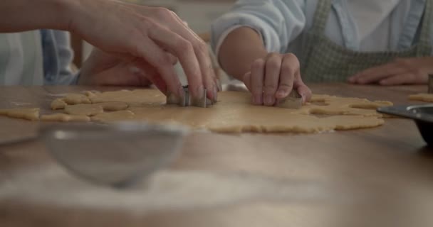 Little Girl Her Grandmother Making Cookies Kitchen Closeup — Video Stock