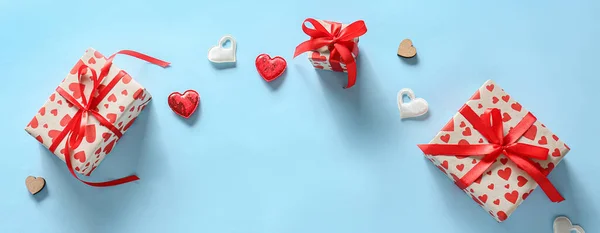Presents Valentines Day Color Background Space Text — Stock Photo, Image