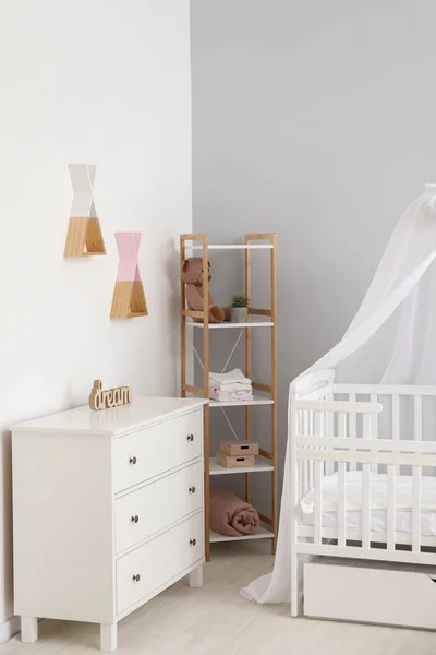 Stylish Interior Modern Children Room Baby Crib — Stock Photo, Image