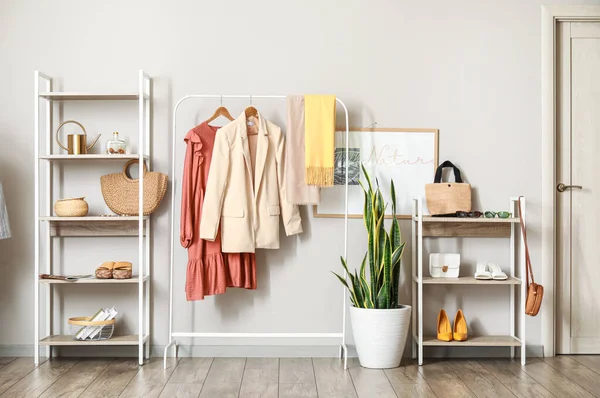 Stylish Female Clothes Shelf Unit Room — Stock Photo, Image