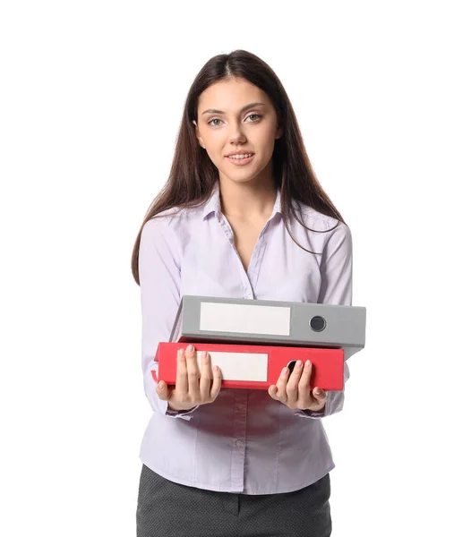 Teenage Girl Holding Folders White Background — Stockfoto