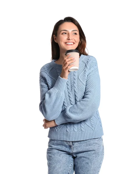 kahve beyaz zemin üzerine ile güzel bir kadın