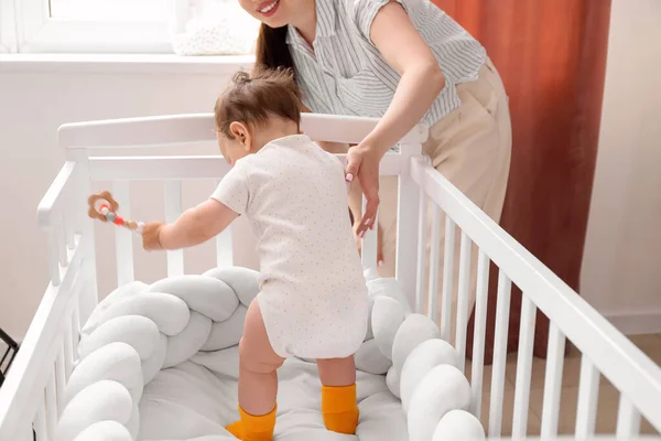 Cute Little Baby Mother Crib — Stock Photo, Image