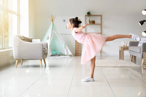 Adorable Little Ballerina Dancing Home — Stock Photo, Image